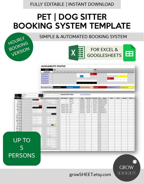 Pet Sitter Booking Template Dog Sitter Hourly Reservation Etsy