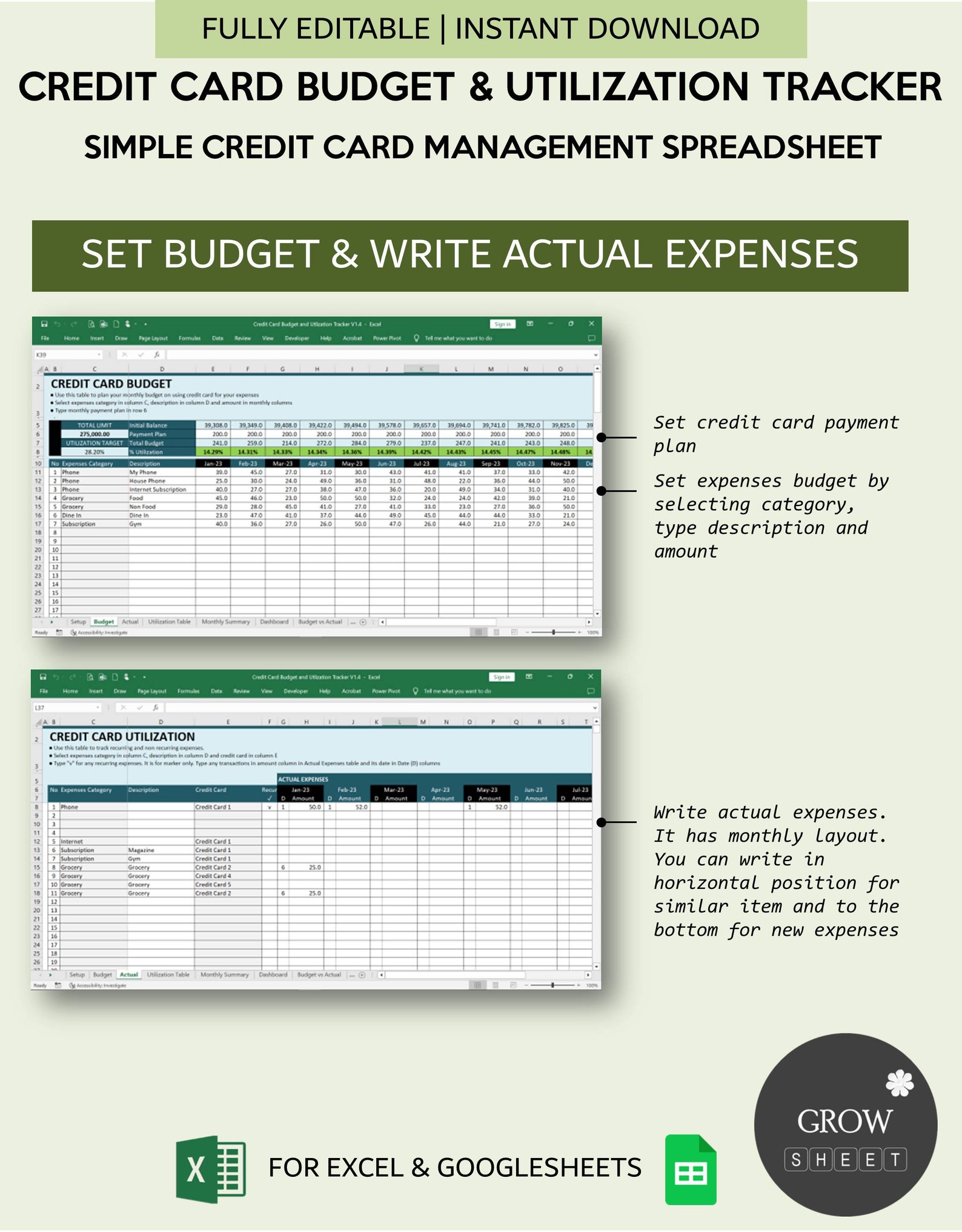 Credit Card Budget Planner and Utilization Tracker Spreadsheet Etsy