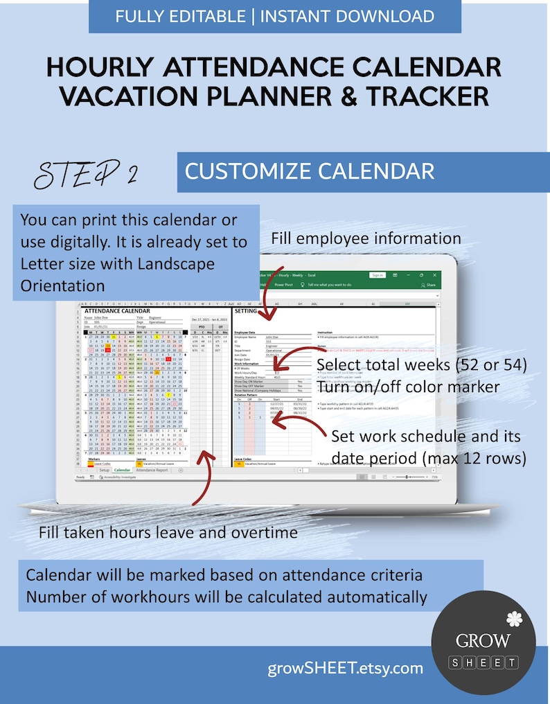 Hourly Employee Attendance Calendar 2022 2023 2024 and - Etsy Canada
