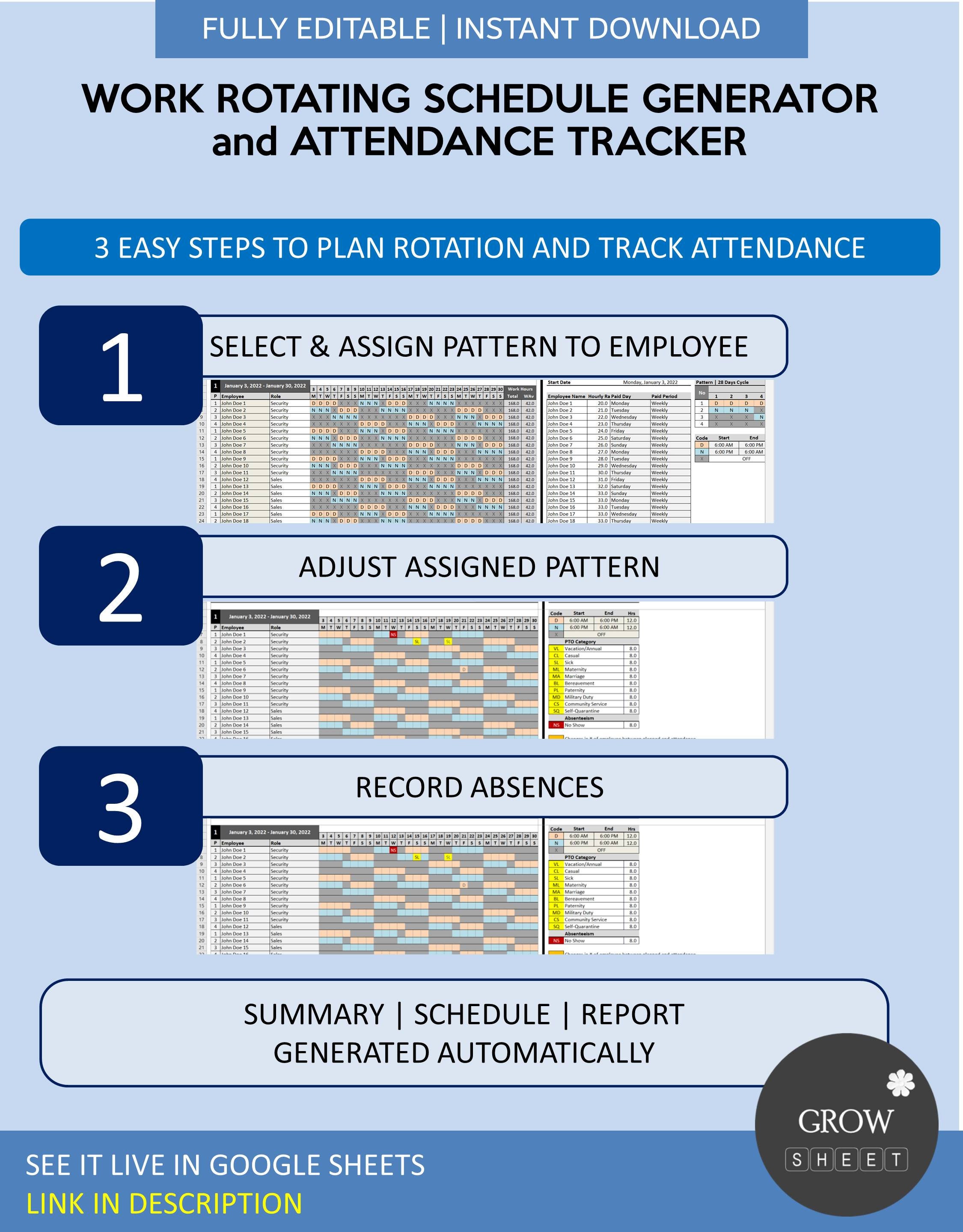 Work Rotating Generator Template and Attendance Tracker Automated 