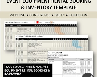 Wedding - Party - Ceremony Event Equipment Rental Business Booking and Inventory Management | Furniture Rental Inventory Template | XL | GS