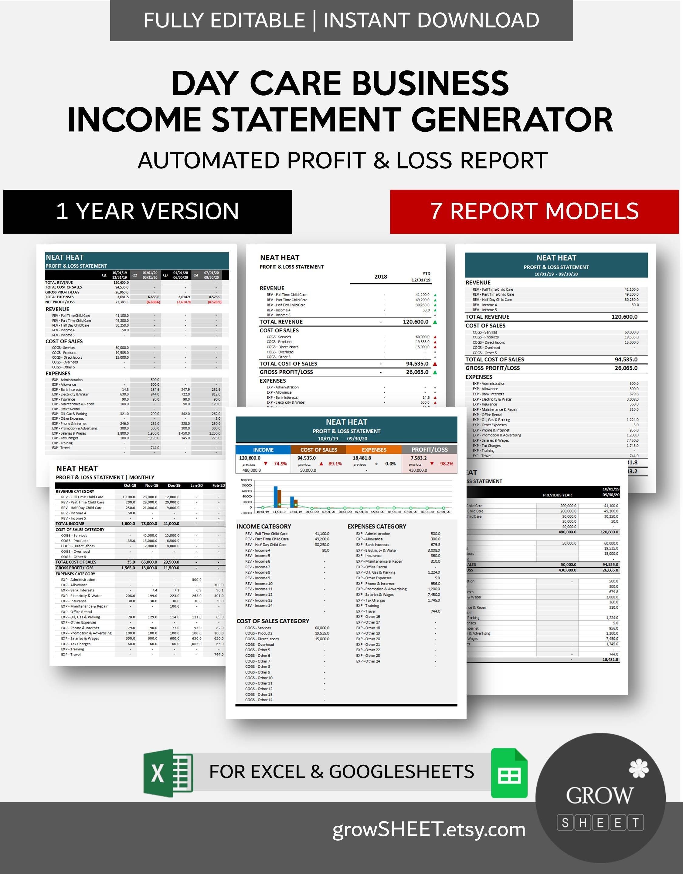 day care business income statement generator | child care profit
