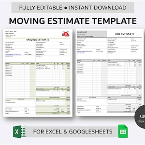 Printable Moving Estimate Template for Excel and Google Sheets | Home Mover Estimate Form | Job Estimate Spreadsheet