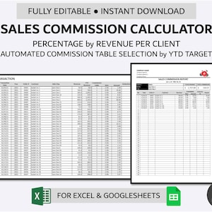 Può includere: Un modello di foglio di calcolo in bianco e nero per calcolare le commissioni di vendita. Il modello include una sezione "Transazione" con colonne per la data, il numero d'ordine, il cliente, il venditore, il fatturato, il YTD, la tabella delle commissioni e la commissione. Il modello include anche una sezione "Rapporto sulle commissioni di vendita" con colonne per il numero d'ordine, il cliente, il fatturato, la commissione e le detrazioni. Il modello è progettato per l'uso con Excel e Google Sheets.