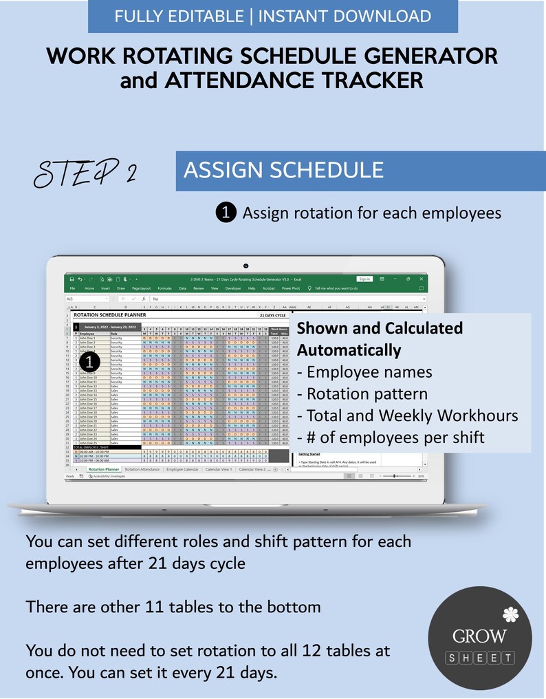 Work Rotating Generator Template and Attendance Tracker | Automated ...