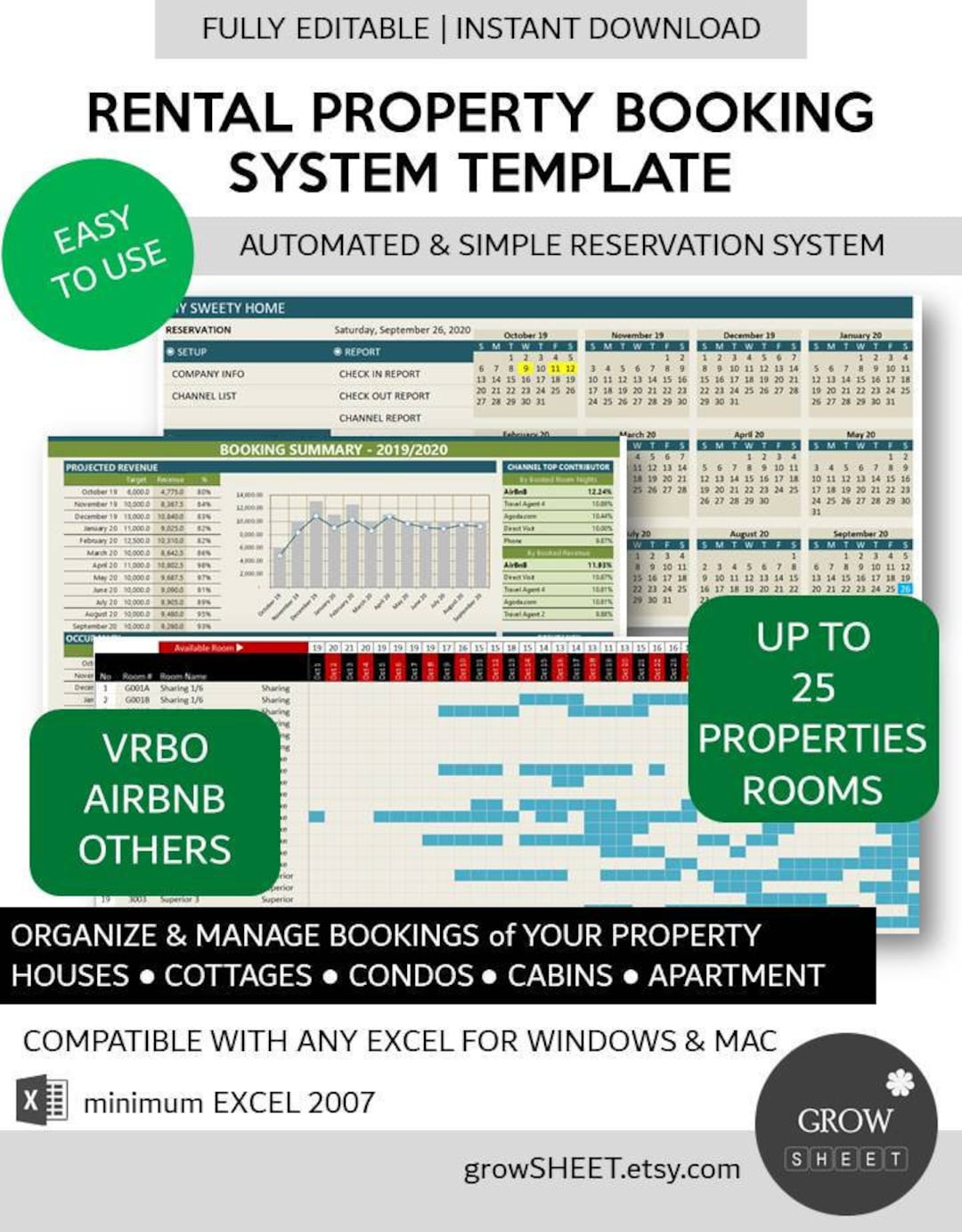 Property Booking System Template VRBO Airbnb Reservation Excel