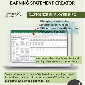 Pay Stub Generator | Salary Slip Creator with Hourly Employee Database | Weekly Pay Period | Payroll Manager for Excel and Googlesheets image 6