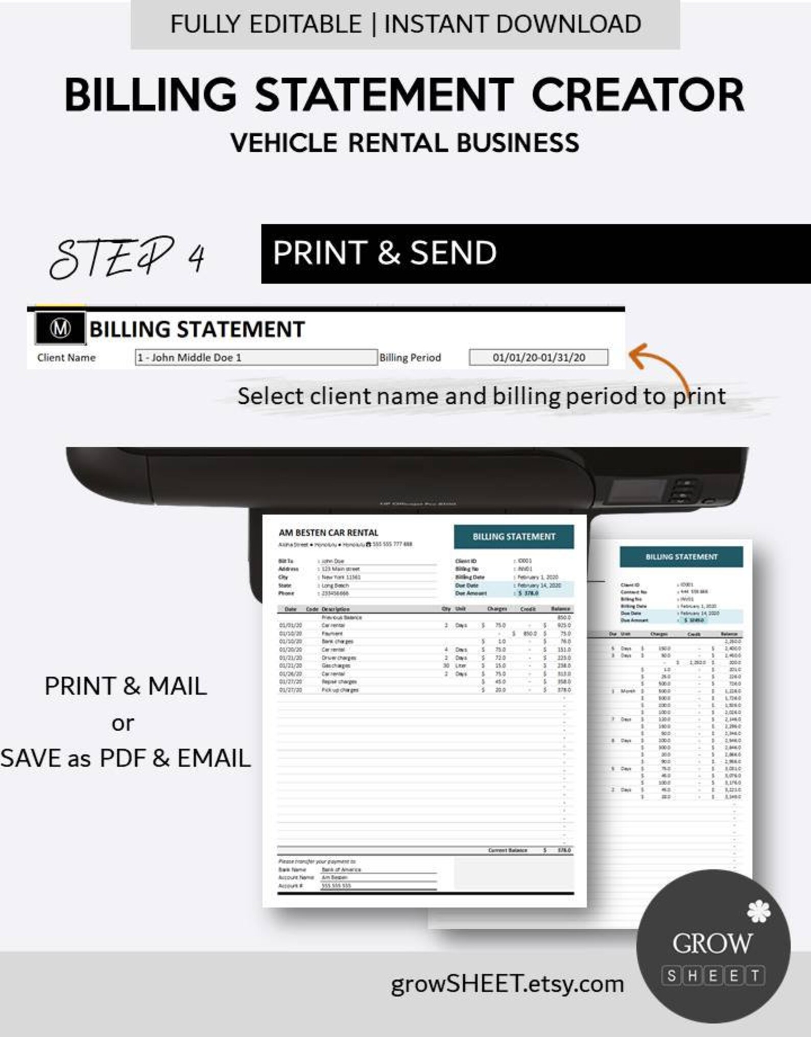 Billing Statement Creator for Car Rental Excel Billing Statement ...