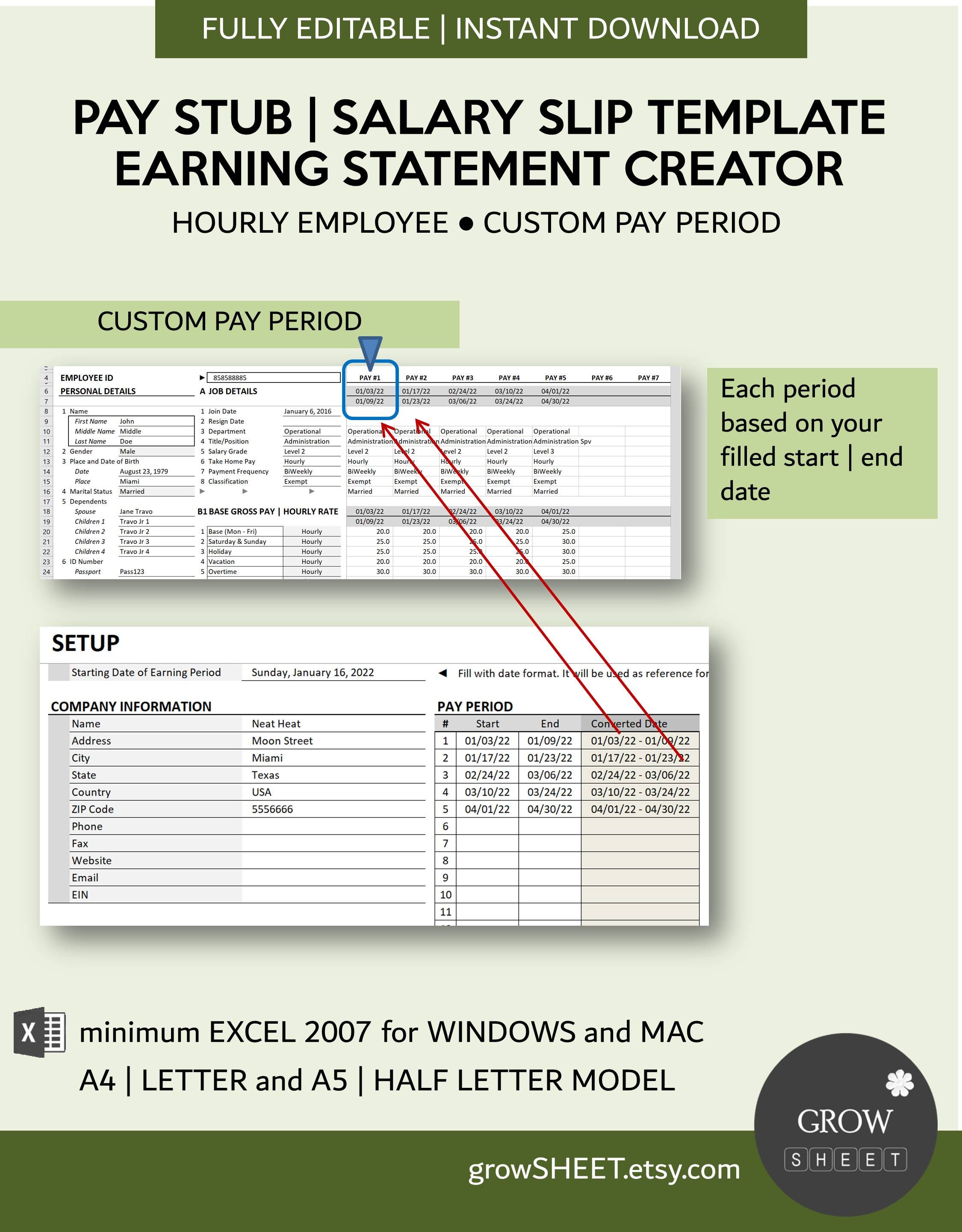 Pay Stub Generator With Database | Pay Slip Creator for Hourly Employee ...