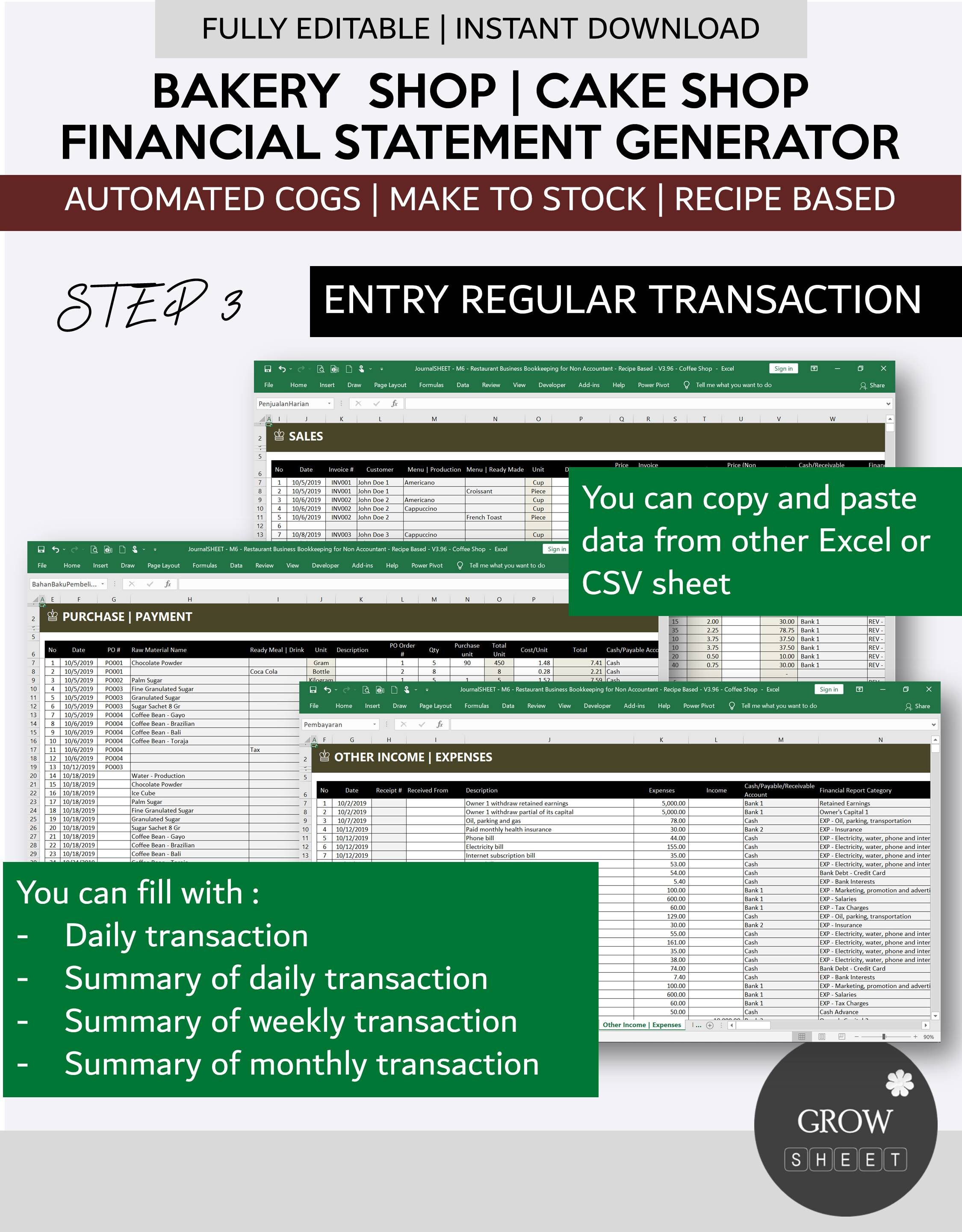Bakery Shop Financial Statement Generator Automated Balance