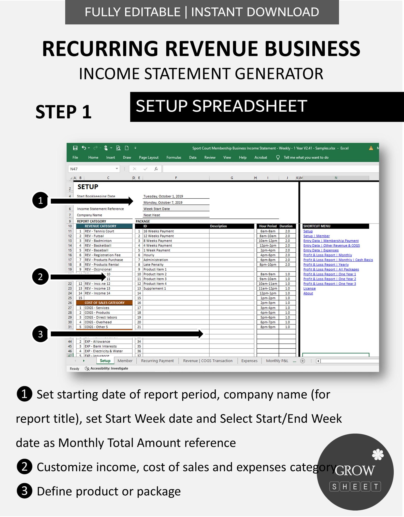 Recurring Revenue Business Income Statement Generator | Weekly Payment ...