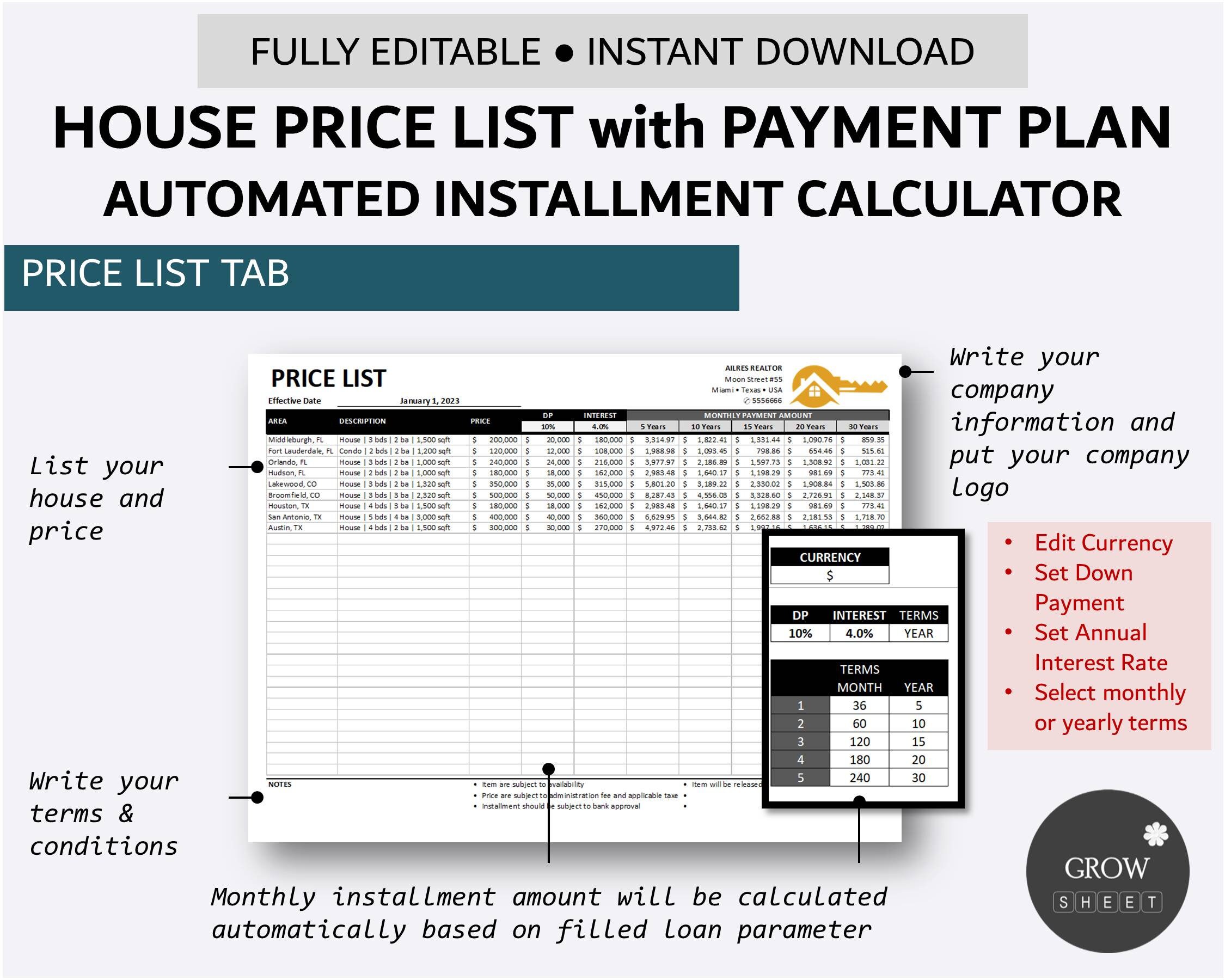 Real Estate Price List With Payment Plan Realtor Installment Price List