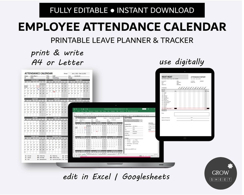 Printable Employee Attendance Calendar Custom Attendance Calendar 2025