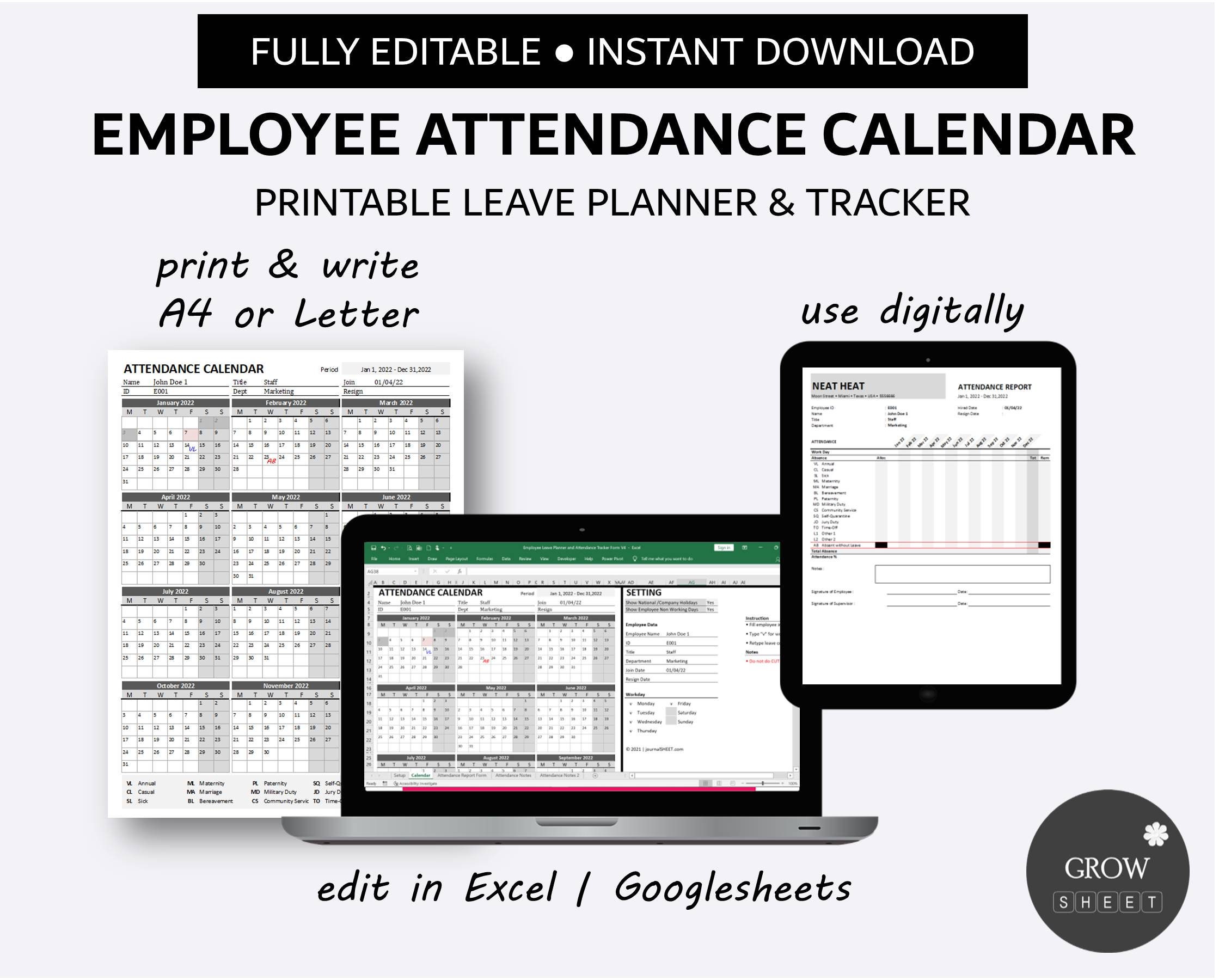 Printable Employee Attendance Calendar Custom Attendance Calendar 2024 2025 Employee Attendance Calendar Printable