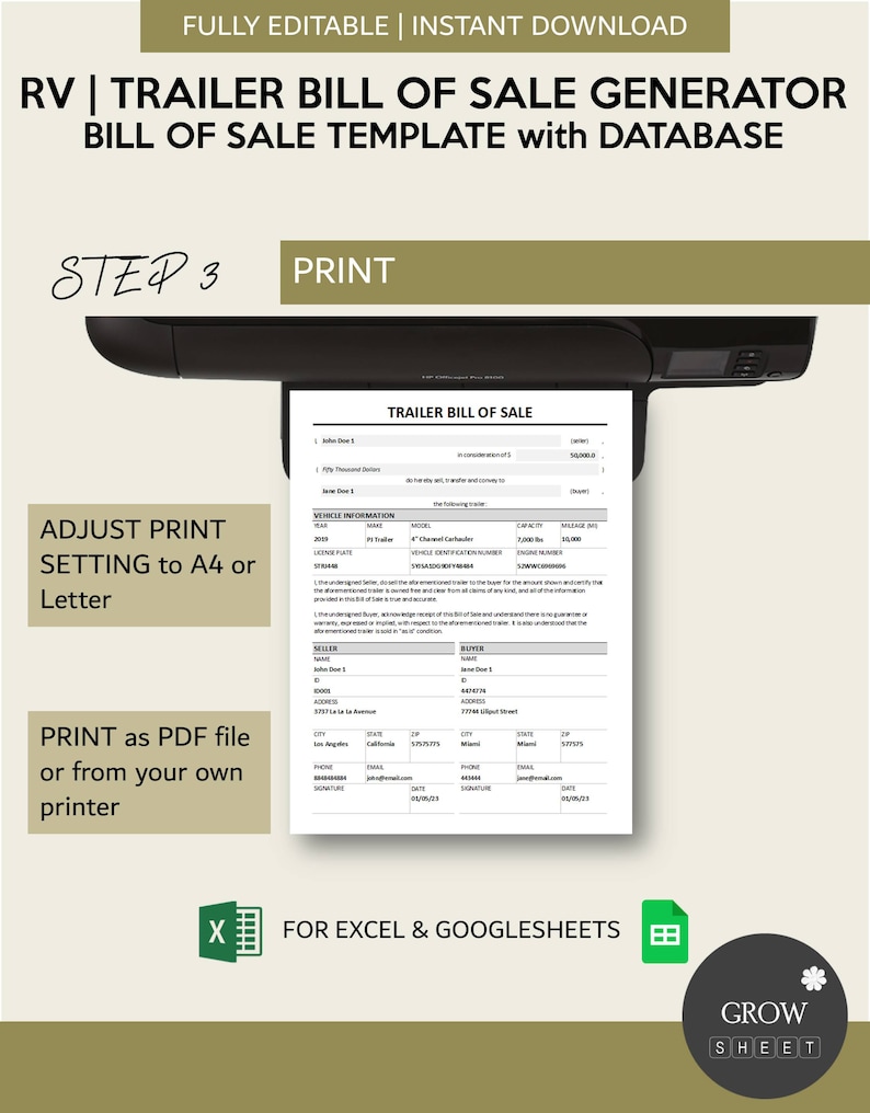 Trailer Bill of Sale Generator One Page RV Bill of Sale Template With