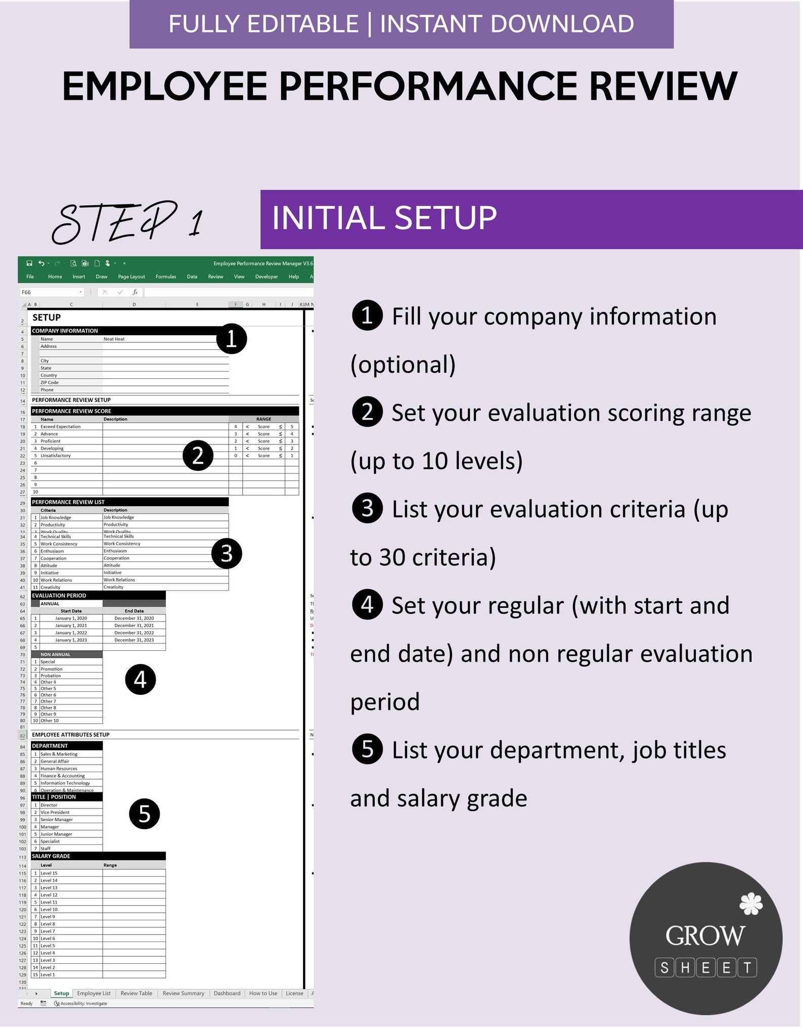 Review Log Employee Performance Review Template With Database | Performance ...