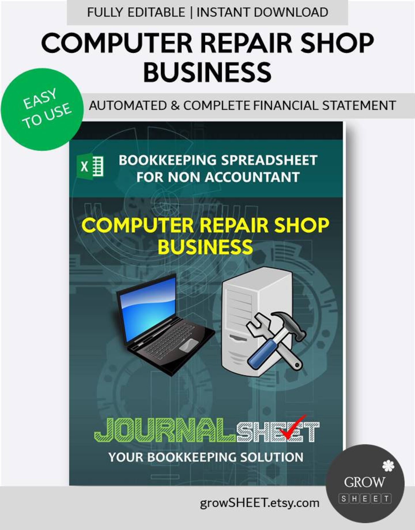 Computer Repair Shop Business Bookkeeping Spreadsheet for Non
