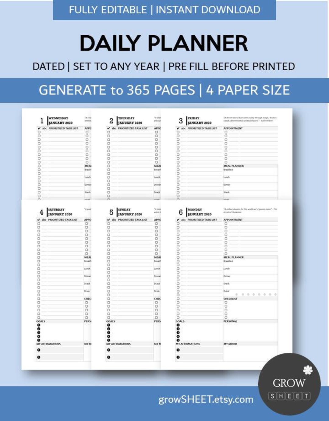 Daily Planner Template | Daily Planner Excel Template With Automated ...