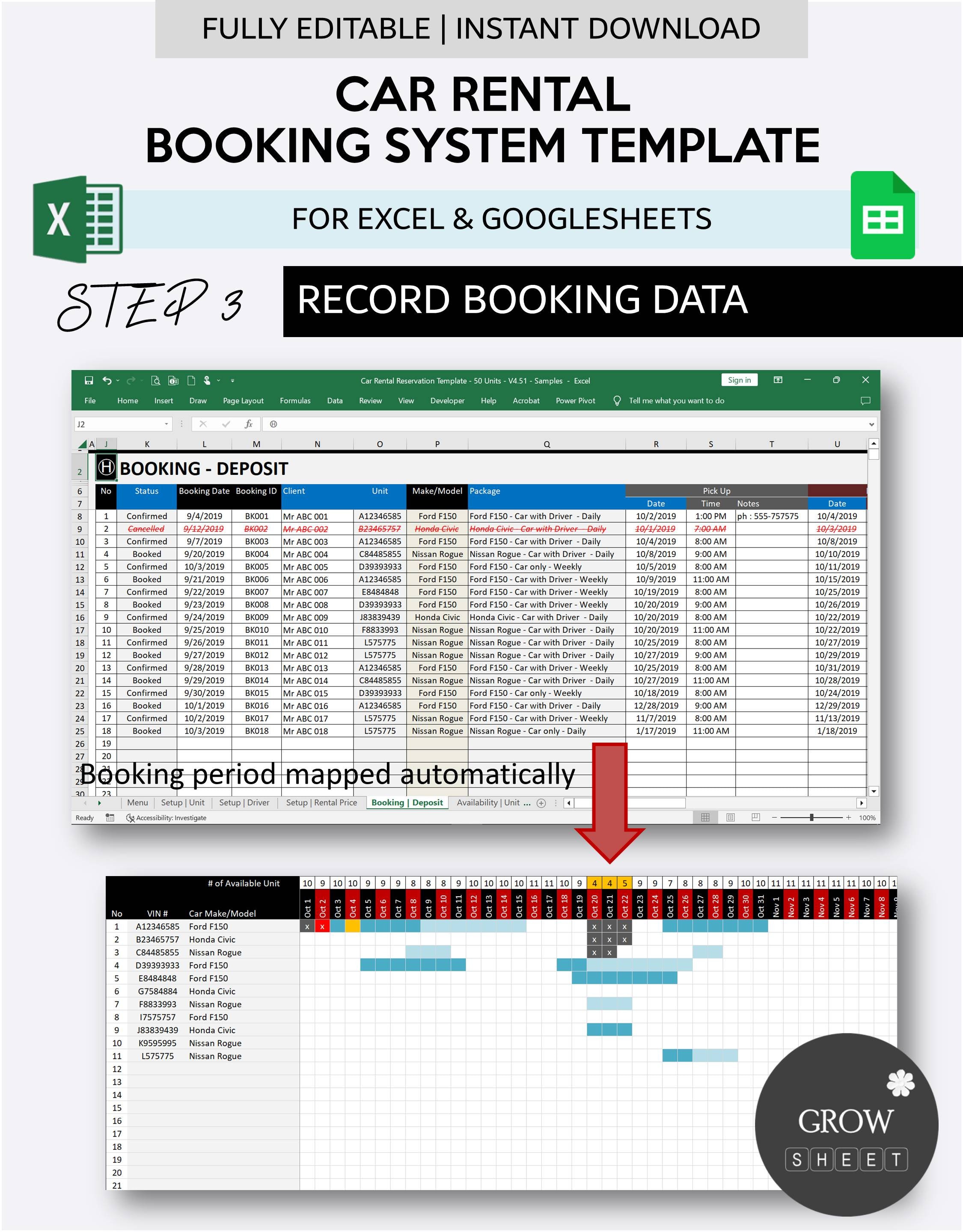 Car Rental Booking System Template Vehicle Reservation Spreadsheet for