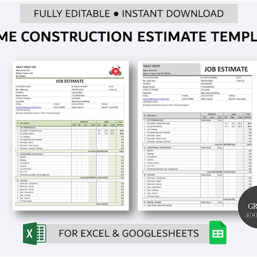 construction estimate template excel