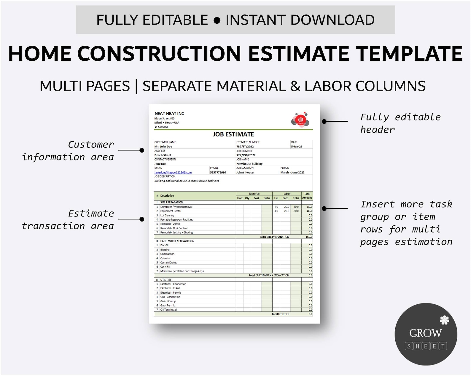 Home Construction Estimate Template Printable Construction Estimate Home Construction Estimate Template Printable Construction Estimate