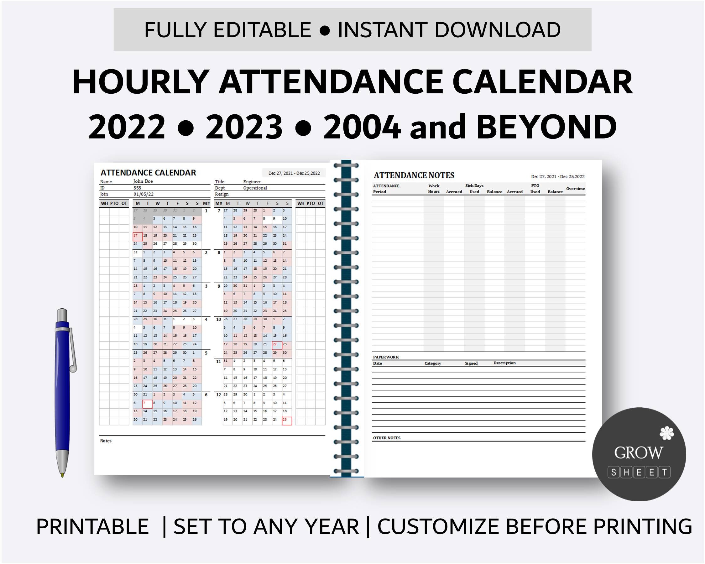 Printable Hourly Employee Attendance Calendar Custom Attendance