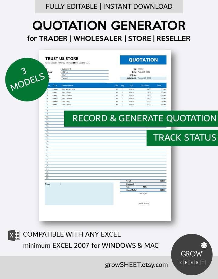 Quotation Generator for Small Business Quotation Maker Excel Template