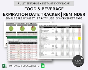 Food and Beverage Expiry Date Tracker | Simple Inventory Database with Expiration Date Reminder | Excel | Google Sheets