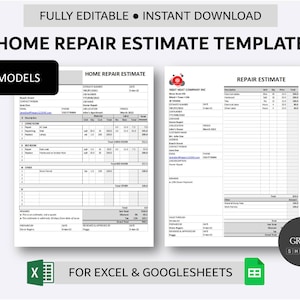 Home Repair Estimate Template | Job Estimate Form | Work Estimate Spreadsheet | Easy to Use Estimate Template for Excel and Google Sheets