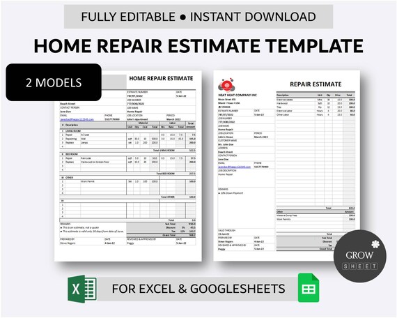 Home Repair Estimate Template Job Estimate Form Work - Etsy