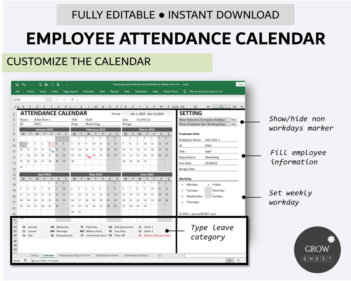 Printable Employee Attendance Calendar Custom Attendance Calendar