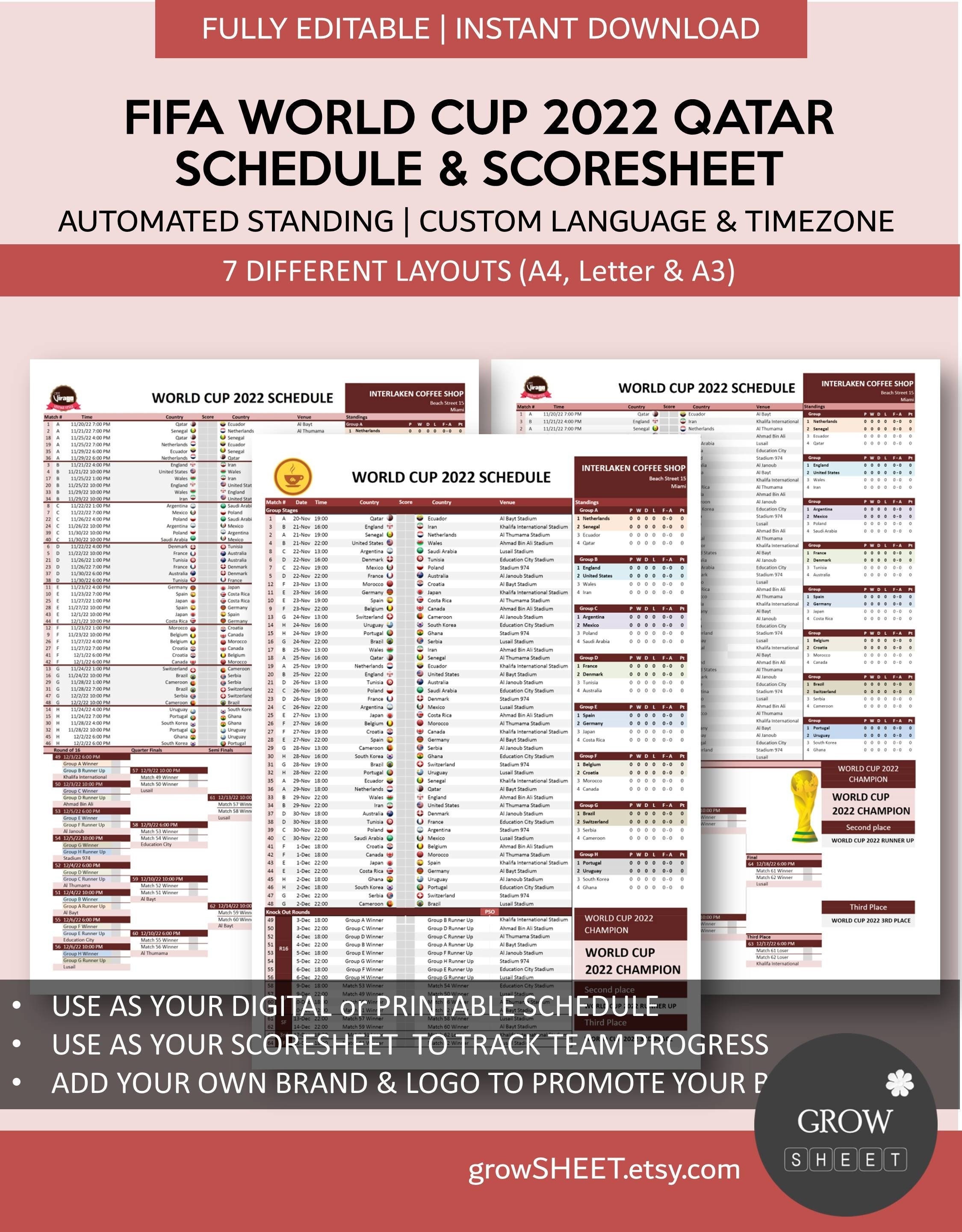 27x36 BUY 2 get 1 FREE 2022 World Cup Schedule Bracket Prediction