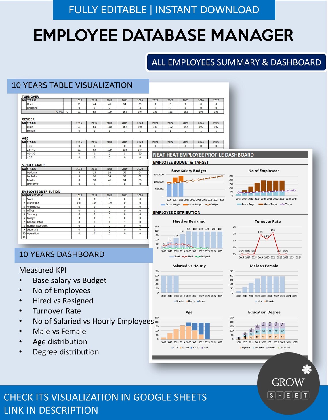 Employee Database Management System for Excel and Google Sheets Human ...
