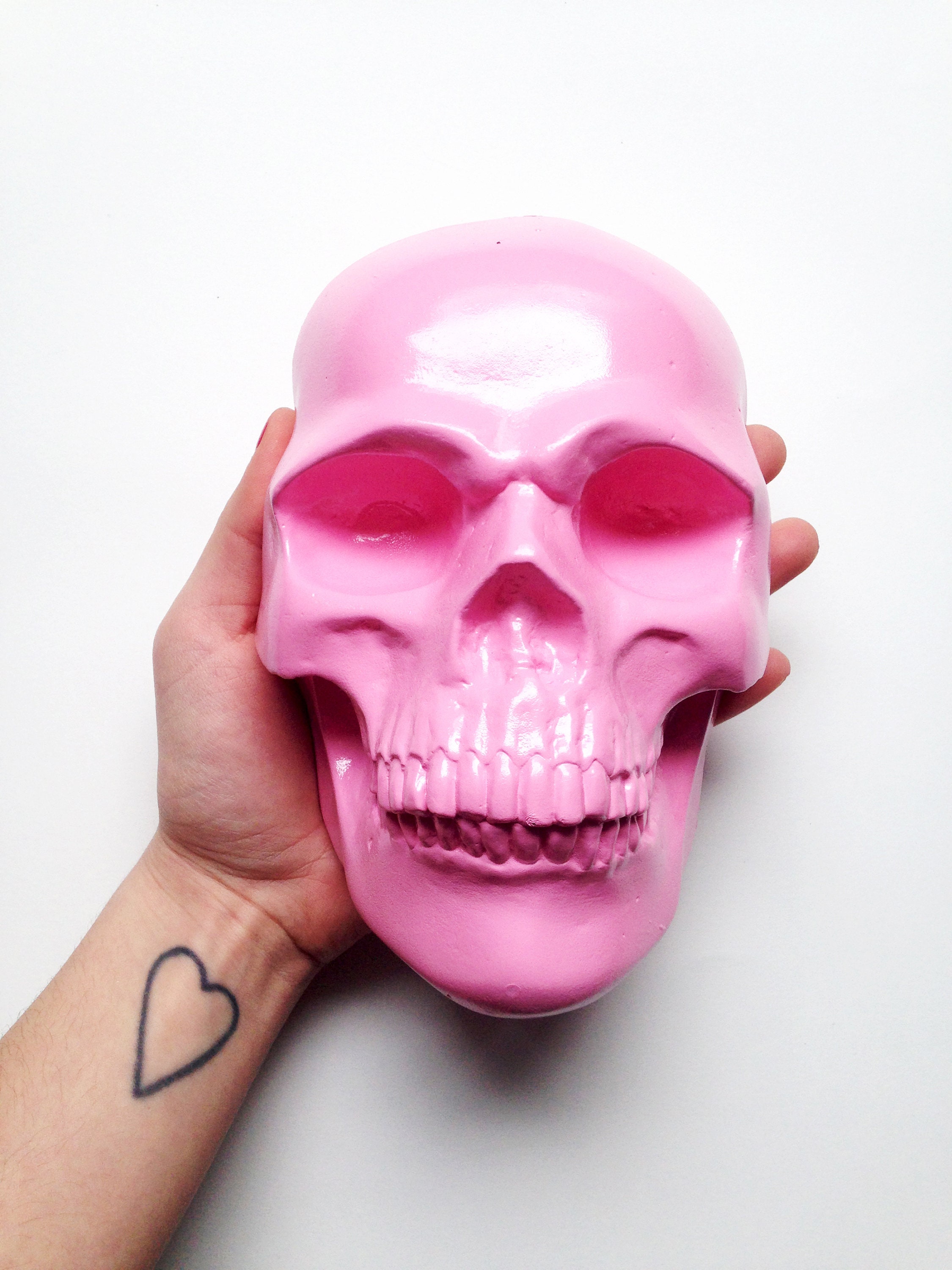 Wall Skull Bubble Gum Crâne Peint Rose Sculpture Acrylique Calavera Tête de Mort Décoration Murale