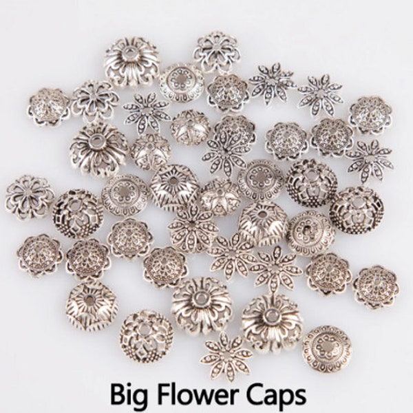 60g/lot Mixed Filigree Flower Caps Tibetan Silver Gold Spacer Beads Pendants Charms Zinc Alloy Metal DIY Jewelry Making Handmade