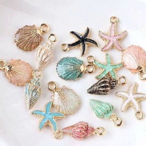 15pcs Cute Starfish Conch Sea Shell Charms Pendants Ocean Style Anklet Bracelet Necklace Jewelry DIY Craft Accessories