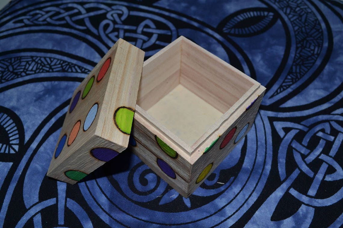Small Decorated Wooden Cube Box Etsy