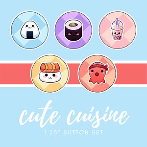 Cute Cuisine - Set of 5 Buttons