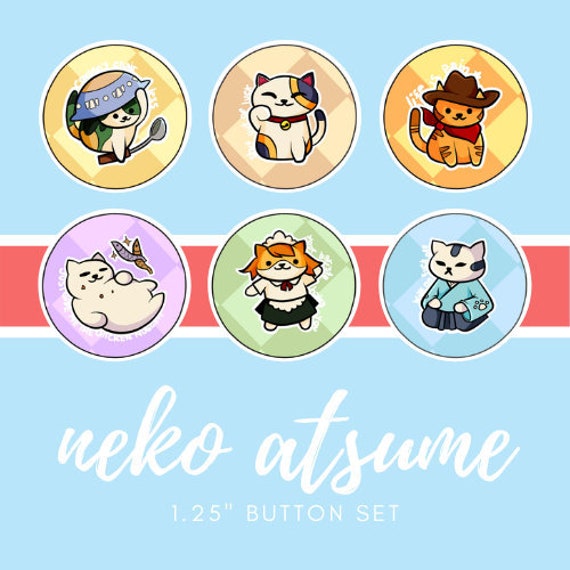 Neko Atsume Set of 6 Buttons Etsy Canada