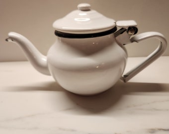 Vintage 1970s Small Polish White Enamelled Teapot