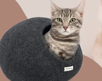 Peekaboo Cat Cave:Unique Cat Cave for the Discerning Kitty-Best Pet House/Cat Cave/Catbed- Handmade with 100% Merino Wool in Himalayan,Nepal