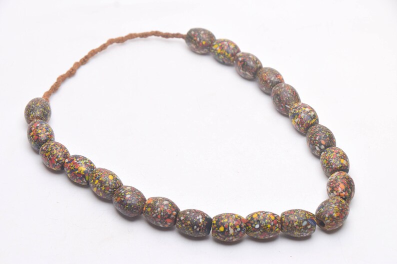 Ethnic Folk Necklace with Handmade Used brown yellow Grooved Glass Bead from Nepal,Unique Shaped Ethnic Beads,Himalaya Jewelry,Asian jewelry
