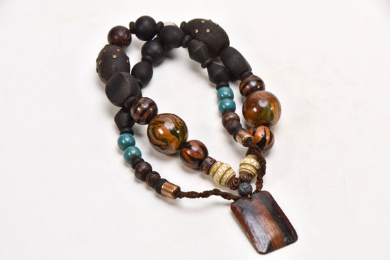 Tribal Wood Beads Handmade brown and black beads … - image 1