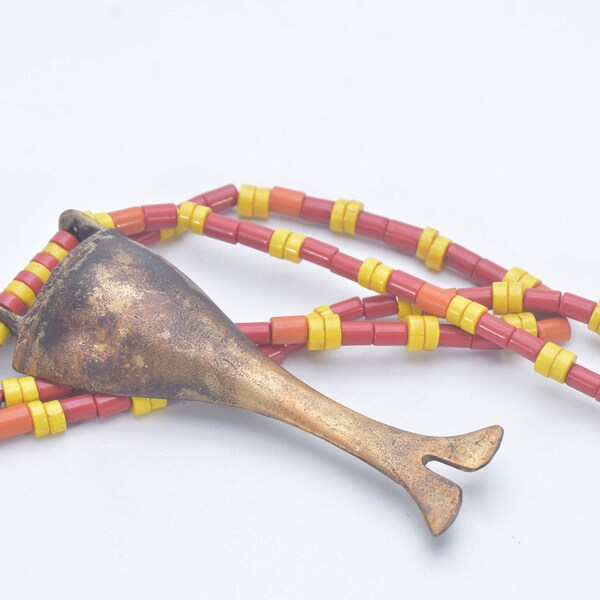 Naga Necklace Tribe head Handmade nagaland necklace Glass Beads Brass head tribe Pendants, Ethnic Jewelry, Folk Art Naga Beads Nepal Jewelry