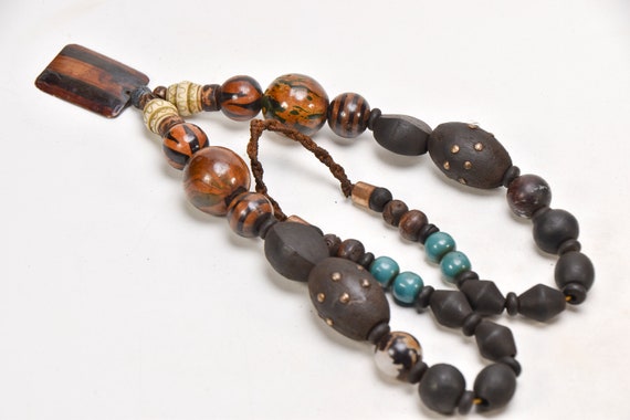 Tribal Wood Beads Handmade brown and black beads … - image 4