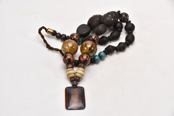 Tribal Wood Beads Handmade brown and black beads … - image 5