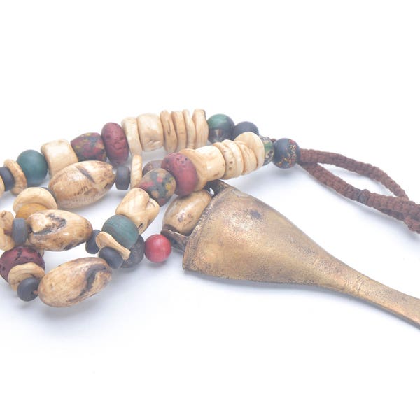 Naga Necklace Tribe head Handmade nagaland necklace Glass Beads Brass head tribe Pendants, Ethnic Jewelry, Folk Art Naga Beads Nepal Jewelry
