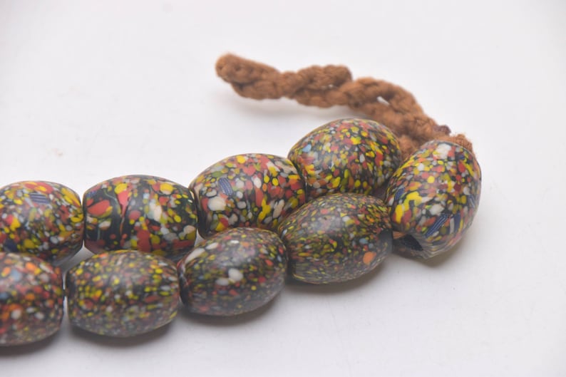Ethnic Folk Necklace with Handmade Used brown yellow Grooved Glass Bead from Nepal,Unique Shaped Ethnic Beads,Himalaya Jewelry,Asian jewelry