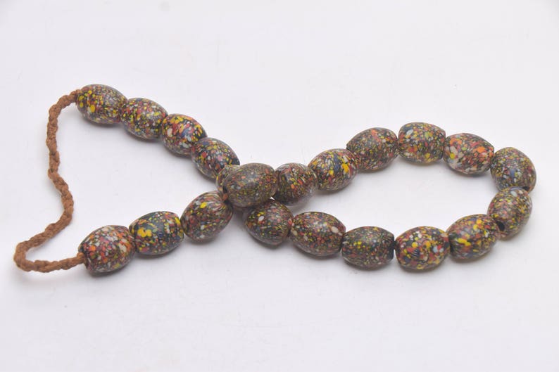 Ethnic Folk Necklace with Handmade Used brown yellow Grooved Glass Bead from Nepal,Unique Shaped Ethnic Beads,Himalaya Jewelry,Asian jewelry