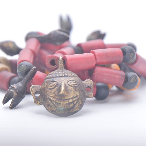 Naga Necklace Tribe head Handmade nagaland necklace Glass Beads Brass tribe head Pendants, Ethnic Jewelry, Folk Art Naga Beads Nepal Jewelry